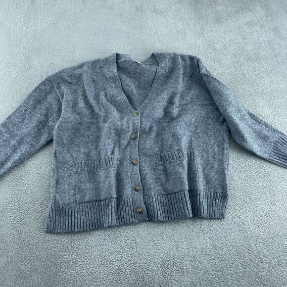 Ella Moss Gray Button Up Boyfriend Cardigan Sweater With Side Slits XL NWT 4979 - Picture 1 of 10